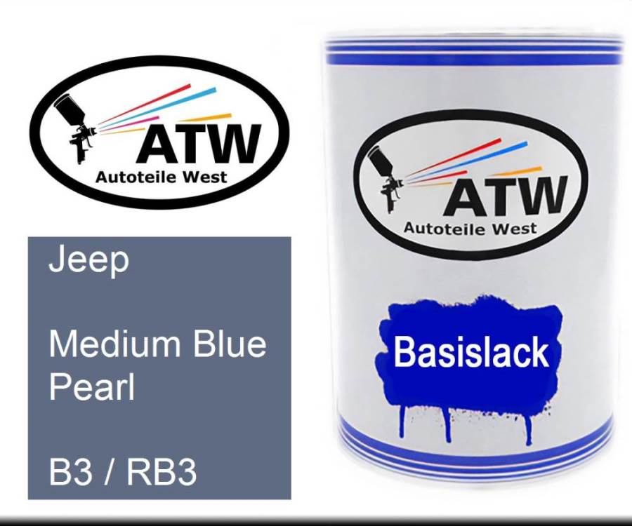 Jeep, Medium Blue Pearl, B3 / RB3: 500ml Lackdose, von ATW Autoteile West.